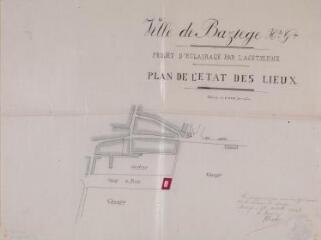 Ville de Baziège, projet d'éclairage par le gaz acétylène, plan de l'état des lieux. [3 novembre] 1903. Ech. 0,0005 p.m.