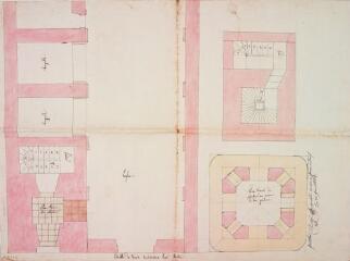 [Commune d'Auzas, plan de l'église], plan terrié du clocher, plan terrié du clocher au niveau de la galerie. 10 juin 1836. Ech. 3 cm par m.