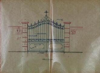 Commune de Cabanac, projet de translation du cimetière, dessins du portail en fer. Julien, architecte. 25 août 1912. Ech. 0,05 p.m.