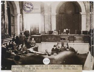 Barcelone : une séance du parlement catalan, sous la présidence de M. Lluis Companys / photographie The New York Times (Wide World Photos), Paris. - 5 mars 1938. - Photographie