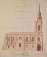 Commune de Lagrâce-Dieu, projet de reconstruction de l'église, élévation latérale. Raynaud J., architecte. 10 août 1873. Ech. 0,05 p.m.