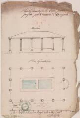 Plan géométrique du lavoir public projeté par la commune de Lapeyrouse, élévation, plan. Rivet, architecte. 6 novembre 1856. Ech. 1/66.