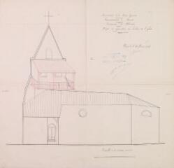Commune de Monès, projet de réparation du clocher de l'église, élévation. Prissé, architecte. 25 juin 1899. Ech. 2 cm p.m.