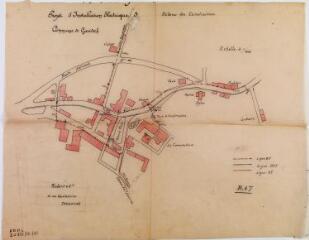 Commune de Garidech, projet d'installation électrique, schéma des canalisations, plan cadastral. Entreprise d'installations électriques Robert et Cie. 1922. Ech. 1/1250.