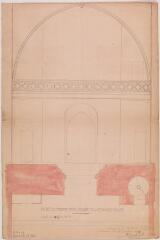 Projet de tribune pour l'église de Lapeyrouse-Fossat, plan, élévation. Denat, architecte. 28 janvier 1856. Ech. 0,03 p.m.