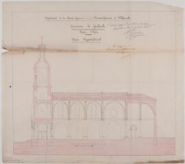 Commune de Gardouch, projet d'église, coupe longitudinale. Lapierre, architecte. 31 juillet 1866. Ech. 0,01 p.m.