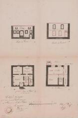 [Maison d'école de Beaumont-sur-Lèze], façades au levant et au couchant, plan du rez-de-chaussée et 1er étage. Pons. [1840]. Ech. 0,01 p.m.
