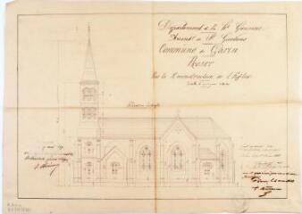 Commune de Garin, projet pour la reconstruction de l'église, élévation latérale. B. Castex, architecte. 1er mai 1868. Ech. 0,01 p.m.