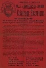 Ville de Bagnères-de-Luchon, éclairage électrique, protestation des membres de la minorité du conseil municipal inscrite au procès-verbal de la séance du 27 février 1902. [Mars] 1902. Luchon : Imp. Sarthe.