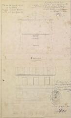 [Palais archiépiscopal]. Projet de restauration des bureaux et archives, coupe et élévation. Laffon, architecte. 1830. Ech. 1 cm = 1 m.