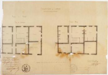 Presbytère de Layrac, plan du rez-de-chaussée et du 1er étage. Alexandre Laffon neveu, architecte. 1er mars 1859. Ech. 1/100.