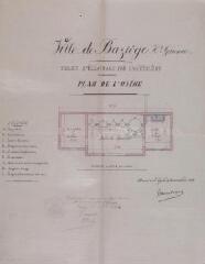 Ville de Baziège, projet d'éclairage par le gaz acétylène, plan de l'usine. [Bousigue]. 3 novembre 1903. Ech. 0,02 p.m.