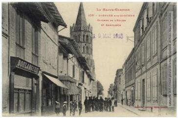 La Haute-Garonne. 1031. Grenade-sur-Garonne : clocher de l'église et ambulance. - Toulouse : phototypie Labouche frères, marque LF au verso, [1917], tampon d'édition du 19 mai 1918. - Carte postale