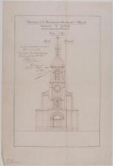 Commune de Gardouch, projet d'église, façade principale. Lapierre, architecte. 31 juillet 1866. Ech. 0,01 p.m.