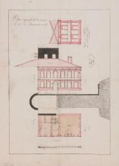Plan figuratif de la maison d'école de Beaumont-sur-Lèze, façade au midi, plan d'élévation à l'aspect du couchant. Pons. [1840]. Ech. 0,01 p.m.