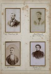 Quatre portraits : en haut à gauche, homme en buste (Adolphe Chausal de Sète), en haut à droite, femme en buste (Marie Chausal, sa femme), en bas à gauche, jeune homme en buste (Johannin), en bas à droite, jeune fille en buste (Ursule jeune fille, épouse Mantout).