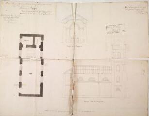 Projet pour la reconstruction de l'église d'Argut-Dessus, plan et coupes. Castex, architecte. 15 juin 1850. Ech. 1 cm pour 1 m.