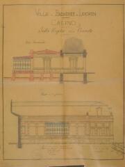 Ville de Bagnères-de-Luchon, casino, salle projetée pour concerts, coupe transversale, façade sur le jardin. B. Castex, architecte. 25 octobre 1891. Ech. n.d.