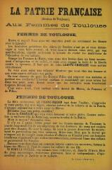 La Patrie française. Aux femmes de Toulouse. [juillet 1902]. Toulouse : impr. du Centre.