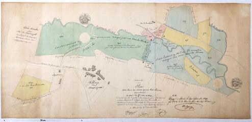 Affaire Monsieur de Saint-Martin contre la commune de Marignac-Lasclares, plan des bois de Marignac-Lasclares [bois de Las Tachoire, château, village], le 4 décembre 1847.