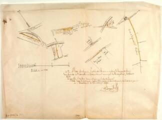 Plan de chemins, parties de chemins et excédent de largeur de chemins dont la vente à l'amiable a été votée par le conseil municipal de Montgaillard le 16 janvier 1863. Louis-Alexis Beauville. 30 mars 1863. Ech. 1/2500.