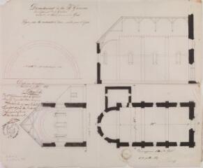 Commune de Gaud, projet pour la construction d'une voûte pour l'église, plan, coupes. Bilhard. 22 juillet 1865. Ech. 0,02 et 0,01 p.m.