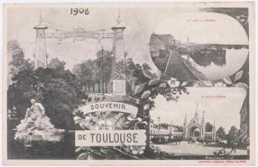 1908. Souvenir de Toulouse : vue sur la Garonne : allée Saint-Etienne / dessiné par Cougnet. - Toulouse : Phototypie Labouche frères, marque LF au verso, [vers 1908]. - Carte postale