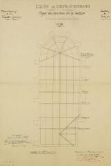 Département de la Haute-Garonne, canton de Lanta, église du Bourg-Saint-Bernard, projet de réfection de la toiture. Lacassin, architecte. 3 avril 1896. Ech. 0,01 pour 1 m.