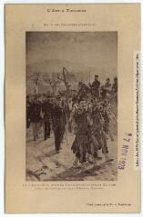 L'art à Toulouse. Salle des Illustres (Capitole). 40. Artilleurs mobiles toulousains quittant Belfort avec les honneurs de la guerre (Rixens). - Toulouse : phototypie Labouche frères, marque LF au verso, [1918], tampon d'édition du 7 novembre 1923. - Carte postale