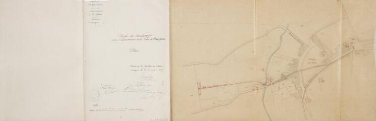Commune d'Aurignac, projet de canalisation pour l'alimentation de la ville d'Aurignac, plan. Beauville, directeur des travaux. 26 novembre 1893. Ech. 1/1250.