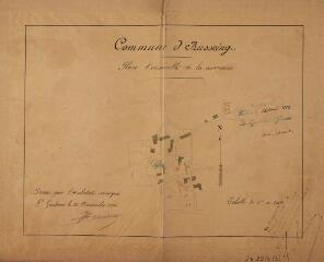 Commune d'Ausseing, plan d'ensemble de la commune. Terrade, architecte. 25 novembre 1880. Ech. 1/2500.