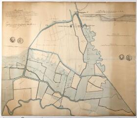 Affaire des frères Laborde contre Gineste, Decapelle et autres, plan figuratif d'une partie du cours du ruisseau de la Saudrune et de plusieurs propriétés exposées à ses débordements, commune de Saint-Clar, le 12 décembre 1844.