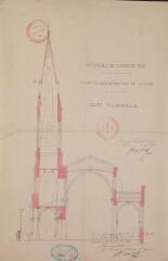Commune de Lagrâce-Dieu, projet de reconstruction de l'église, coupe transversale. Raynaud J., architecte. 10 août 1873. Ech. 0,05 p.m.