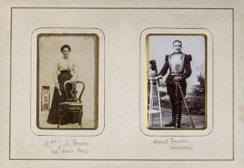 1 vue  - Deux portraits : à gauche, femme en pied (Madame J.M. Ferrère, née Marie Roux), à droite, homme en pied en uniforme de cuirassier (Marcel Ferrère). (ouvre la visionneuse)