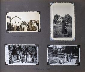 1 vue  - Quatre portraits : en haut à gauche, groupes au vendanges (Boën-sur-Lignon, 1935), femme âgée en pied dans un jardin (Marseille 1937), en bas deux portraits de groupe dans un jardin (Saint-Galmier, 1935) (ouvre la visionneuse)