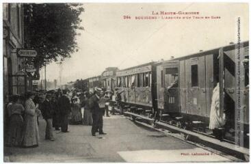 1 vue  - La Haute-Garonne. 264. Boussens : l\'arrivée d\'un train en gare. - Toulouse : phototypie Labouche frères, marque LF au verso, [1918]. - Carte postale (ouvre la visionneuse)