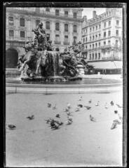 1 vue  - Lyon : place des Terreaux : pigeons : fontaine. - 10 juillet 1910. - Photographie (ouvre la visionneuse)