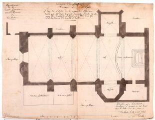 2 vues  - Commune de Plaisance, plan de l\'église de la commune de Plaisance. Rivet, architecte. 12 mars 1844. Éch. 1/100. (ouvre la visionneuse)