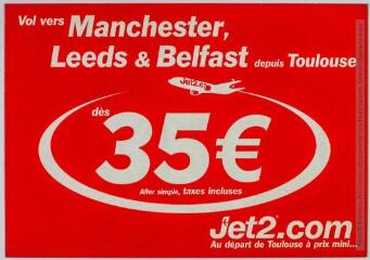 2 vues  - [Carte publicitaire pour la compagnie aérienne Jet2 depuis Toulouse]. - [s.l] : Cart\'Com, [après 1950]. - Carte postale (ouvre la visionneuse)