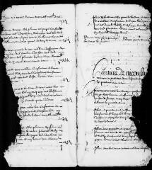 321 vues Commune d'Azas. 1 G 1 : compoix (incomplet) de 1639. Mutations jusqu'en 1713. Registre papier, 300 folios environ relié endommagé à la fin. A restaurer