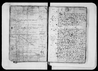 152 vues Commune d'Auragne. 1 D 1 : Registre de délibérations consulaires, 1786, 5 mars-an XI, 9 brumaire. Registre plein parchemin, non folioté, en mauvais état