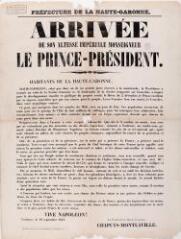 1 vue  - Annonce de la venue, à Toulouse, de Louis-Napoléon Bonaparte, le 4 octobre, proclamation du préfet (ouvre la visionneuse)