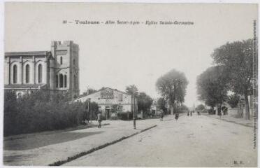 2 vues - 80. Toulouse. Allée Saint-Agne : église Sainte-Germaine. - [s.l], [s.n], marque M.B, [entre 1920 et 1950]. - Carte postale (ouvre la visionneuse)
