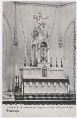 2 vues - Toulouse. La statue de Sainte-Germaine par Falguière à l\'église de l\'allée Saint-Agne. - [s.n], [s.l], marque BTA au verso, [entre 1920 et 1950]. - Carte postale (ouvre la visionneuse)