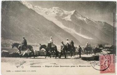 2 vues - Chamonix : départ d\'une caravane pour le Montanvert. - Genève : Charnaux frères & Cie, tampon de la poste du 24 août 1906. - Carte postale (ouvre la visionneuse)
