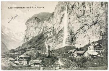 2 vues - Lauterbrunnen und Staubbach. - Lauterbrunner : A la Reine des cartes postales, tampon de la poste du 27 août 1905. - Carte postale (ouvre la visionneuse)