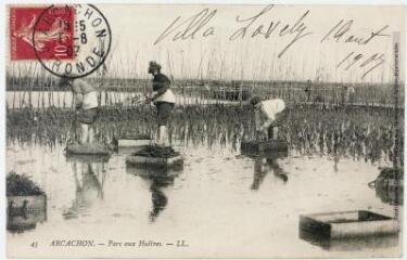 2 vues - 45. Arcachon : parc aux huîtres. - [s.l.] : LL., tampon de la poste du 1er et 2 août 1907. - Carte postale (ouvre la visionneuse)