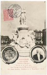 2 vues - Souvenir des fêtes données à Bordeaux les 24 et 25 avril 1905 pour l\'inauguration du Monument Gambetta par Emile Loubet, Président de la République. - [s.l.] : C.C., tampon de la poste du 26 mai 1905. - Carte postale (ouvre la visionneuse)