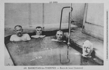 1 vue  - Le Gers. 641. Barbotan-les-Thermes : bains de boue (hommes). - Toulouse : édition Pyrénées-Océan, Labouche frères, [entre 1937 et 1950]. - Carte postale (ouvre la visionneuse)