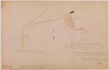 1 vue - Plan des lieux indiquant les terrains à échanger entre la commune de Labroquère et le sieur Lère. Lassère, géomètre. 30 août 1867. Ech. 0,001 p.m. (ouvre la visionneuse)